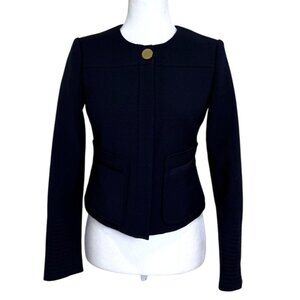 Tory Burch Womens Navy Blue Blazer Wool Blend Harriet Jacket Zip-Front Size 0